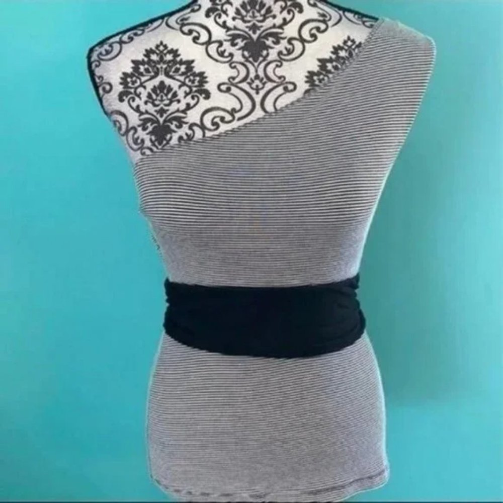 Bebe One Shoulder Striped Blouse Top